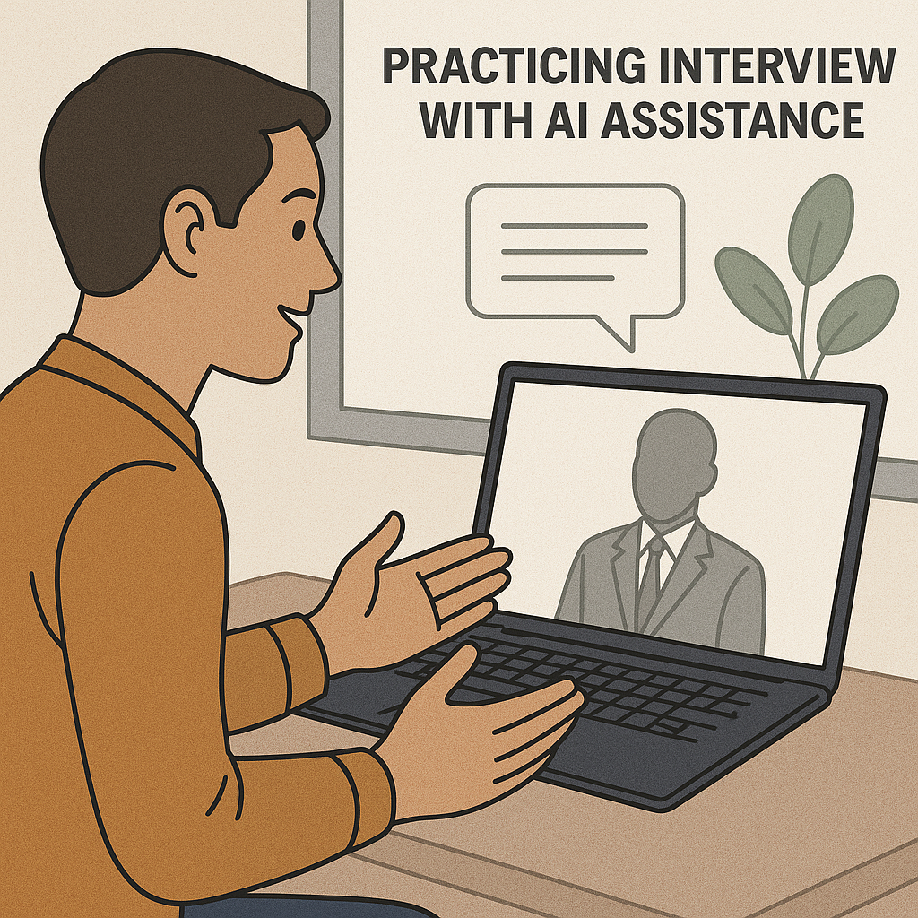 Person practicing interview with AI assistance