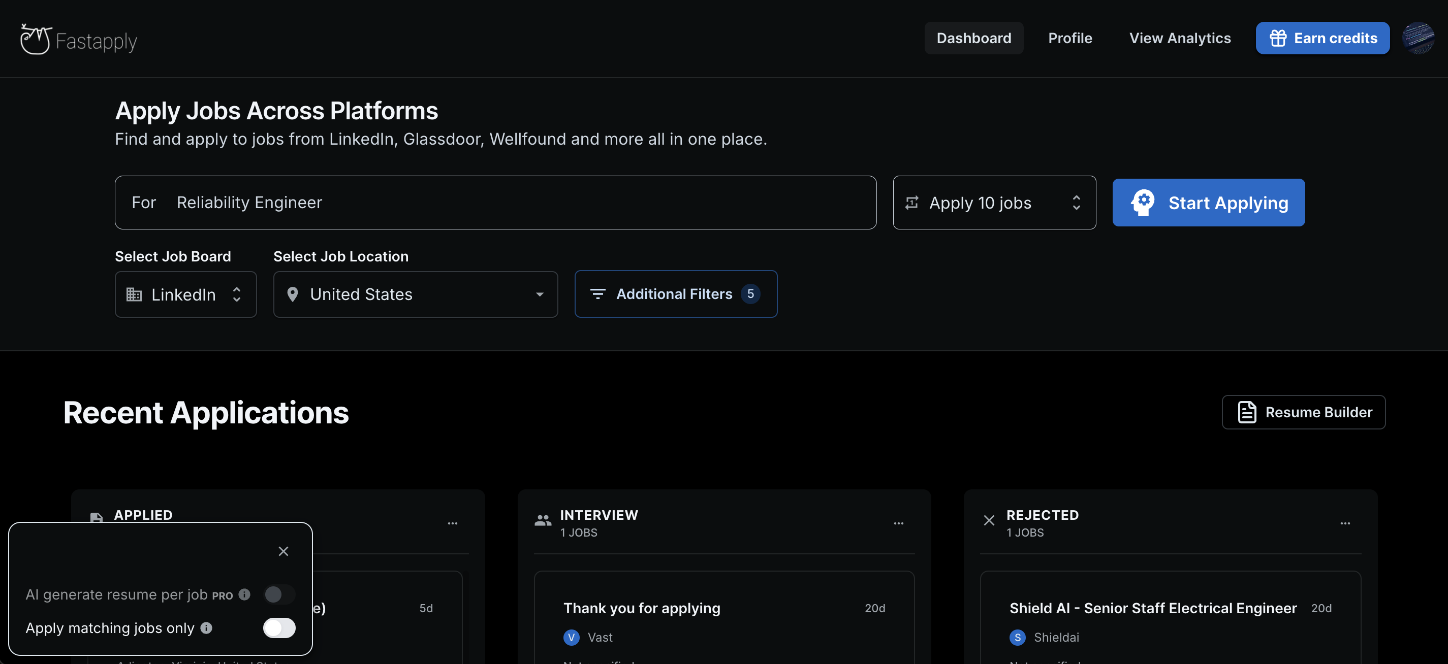 FastApply dashboard