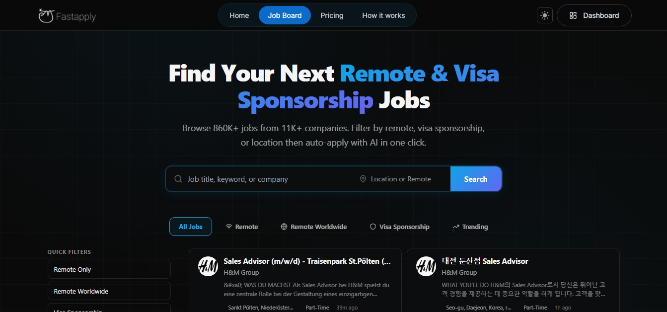 FastApply job board screenshot