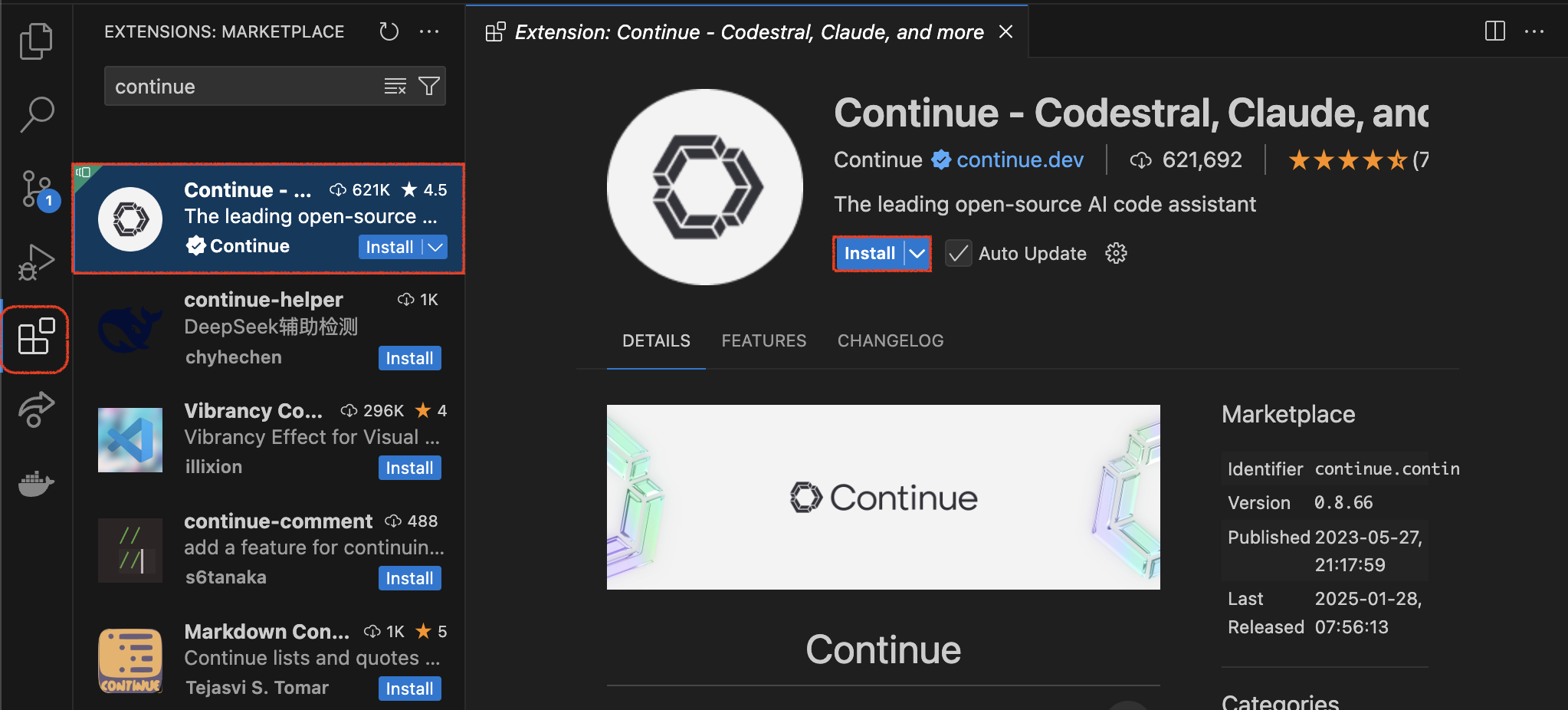 Installing Continue.dev on VS extension