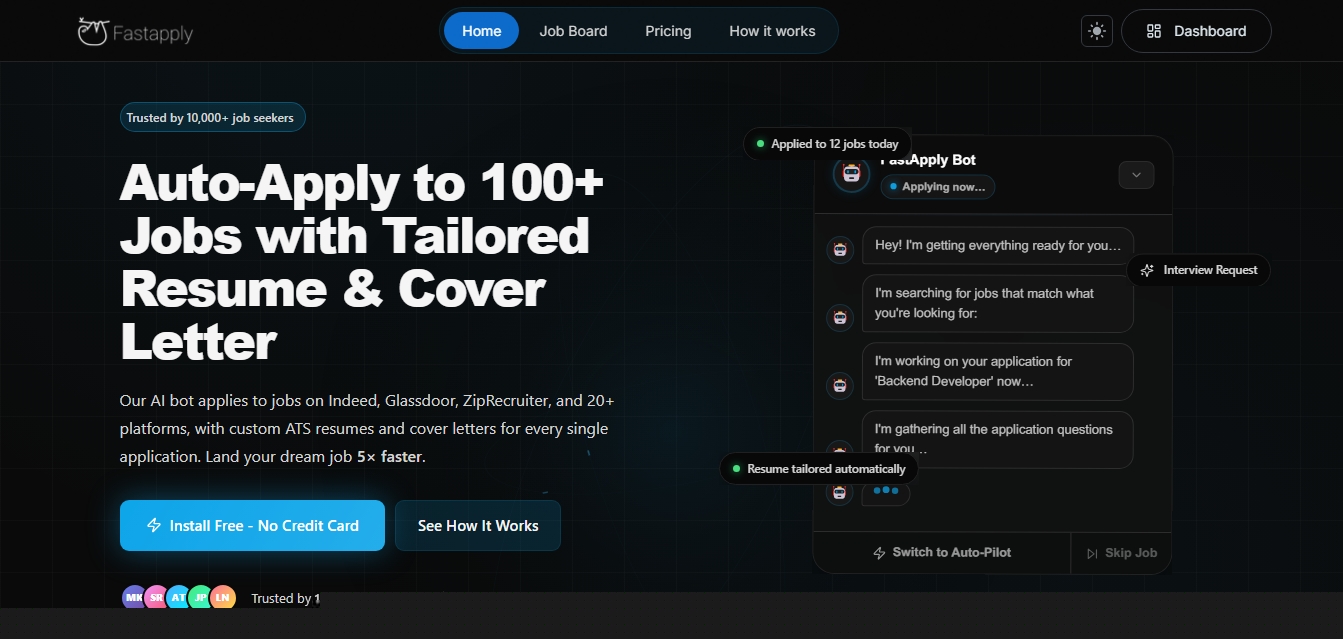 Auto-Apply to 100+ jobs with tailored resume and cover letter using fastapply